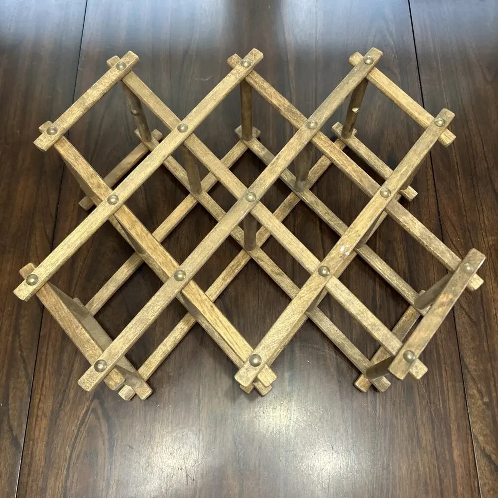 Vintage Wooden Expandable Wine Rack Folding Countertop Bottle Holder Mid Century
